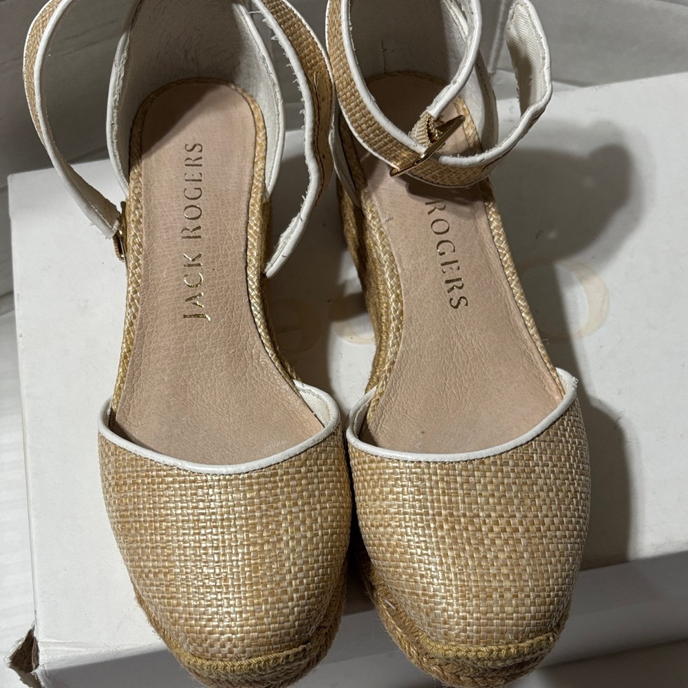 Jack Rogers Natural Woven Espadrille Sandals with White Trim